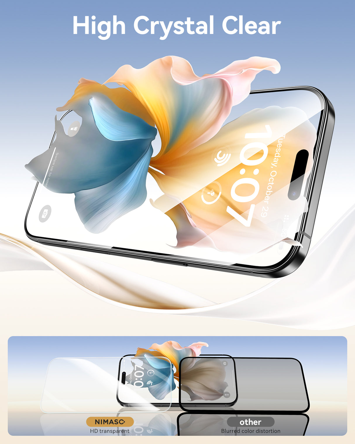 NIMASO iPhone 16/15 Screen Protector 3 Pack, 9H HD Clear Tempered Glass, Easy Install