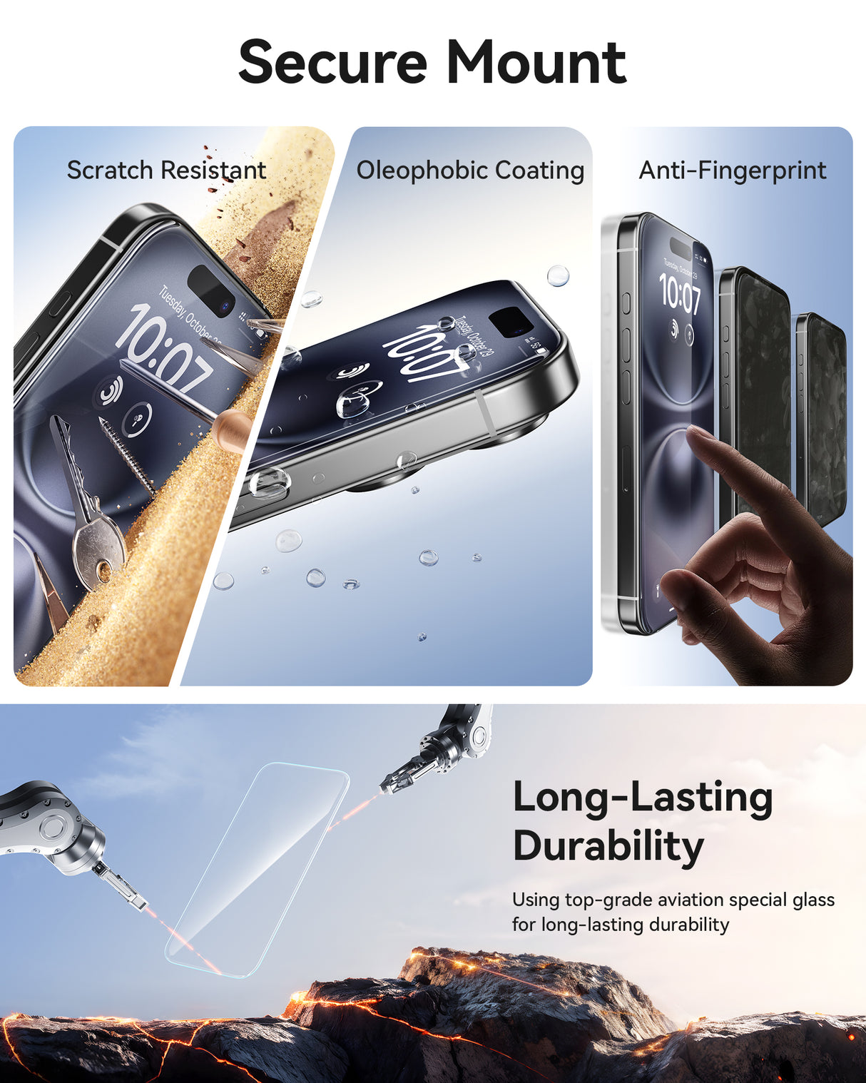 NIMASO iPhone 16/15 Screen Protector 3 Pack, 9H HD Clear Tempered Glass, Easy Install