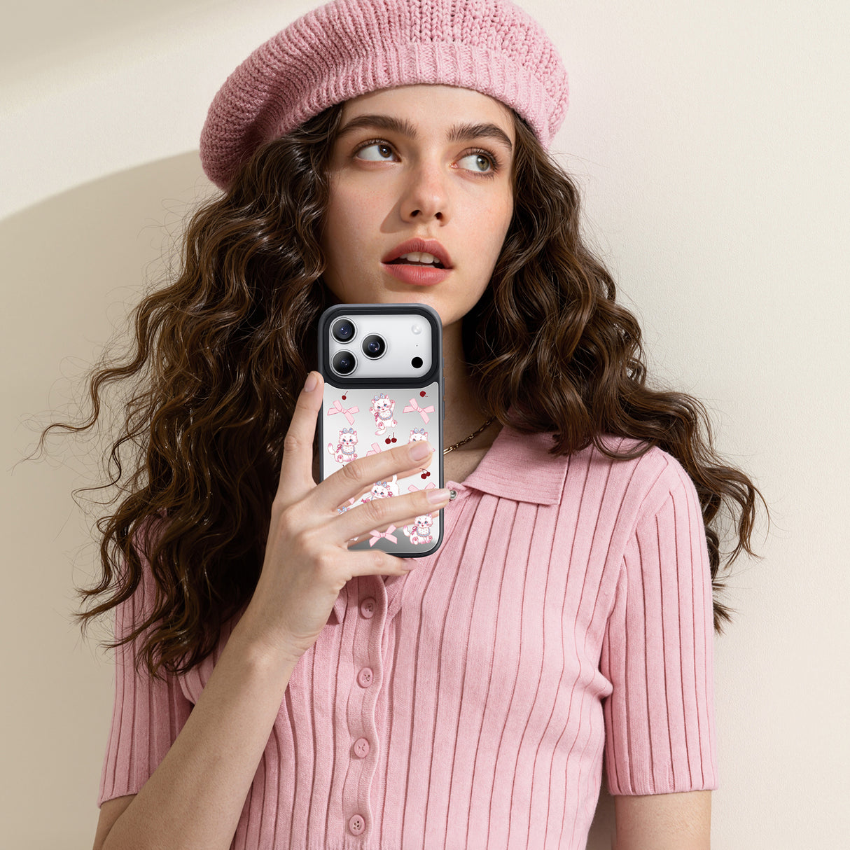 Nimaso Cute White Cat Mirror MagSafe Phone Case for iPhone 17 / 17 Pro / 17 Pro Max / Air