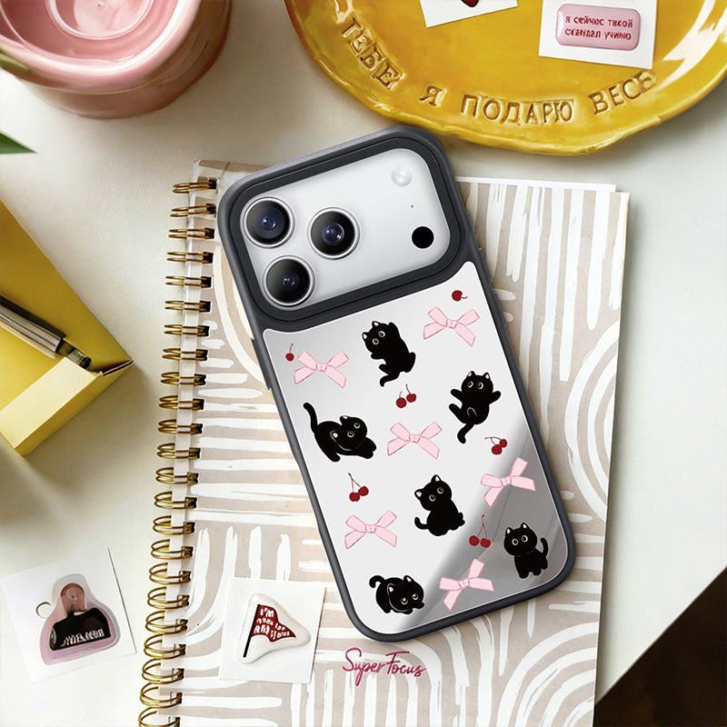 Nimaso Cute Black Cat Mirror MagSafe Phone Case for iPhone 17 / 17 Pro / 17 Pro Max / Air