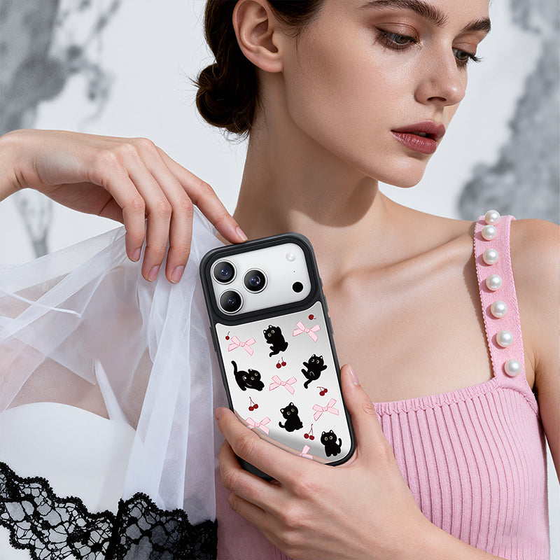 Nimaso Cute Black Cat Mirror MagSafe Phone Case for iPhone 17 / 17 Pro / 17 Pro Max / Air