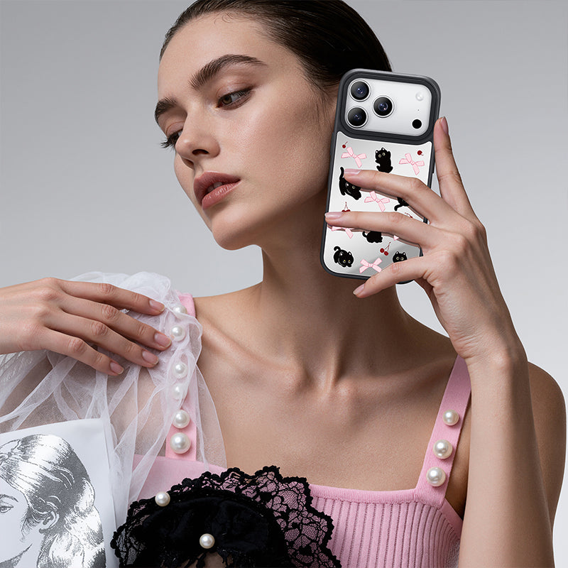 Nimaso Cute Black Cat Mirror MagSafe Phone Case for iPhone 17 / 17 Pro / 17 Pro Max / Air