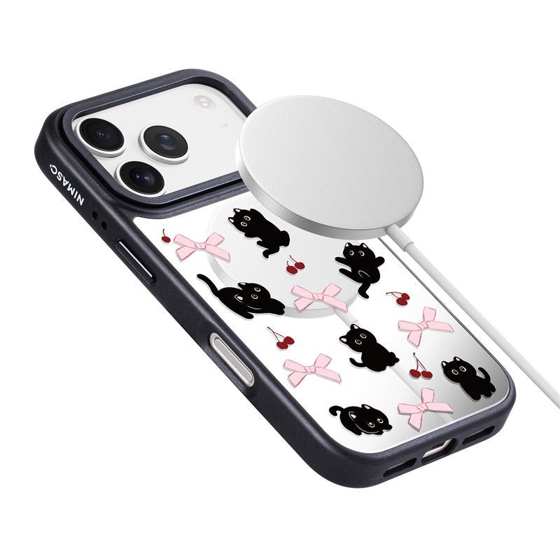 Nimaso Cute Black Cat Mirror MagSafe Phone Case for iPhone 17 / 17 Pro / 17 Pro Max / Air