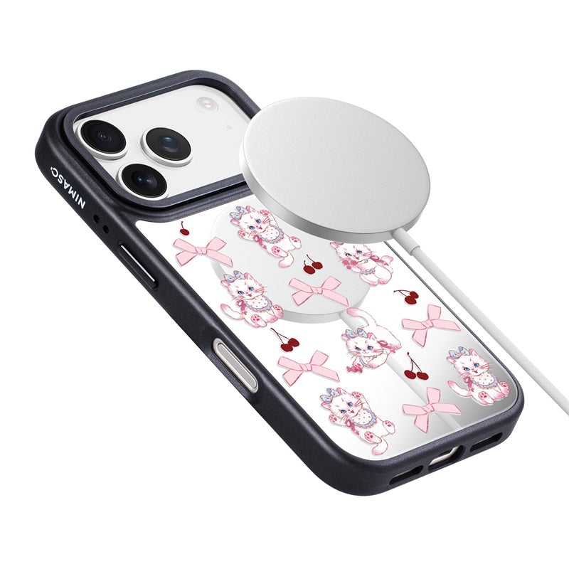 Nimaso Cute White Cat Mirror MagSafe Phone Case for iPhone 17 / 17 Pro / 17 Pro Max / Air