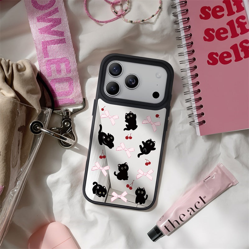 Nimaso Cute Black Cat Mirror MagSafe Phone Case for iPhone 17 / 17 Pro / 17 Pro Max / Air