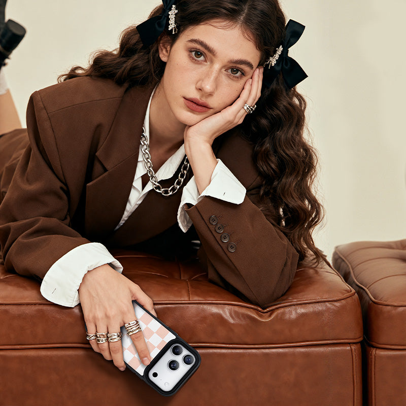 Nimaso Classic Checkerboard Phone MagSafe Case for iPhone 17 / 17 Pro / 17 Pro Max / Air-Pink