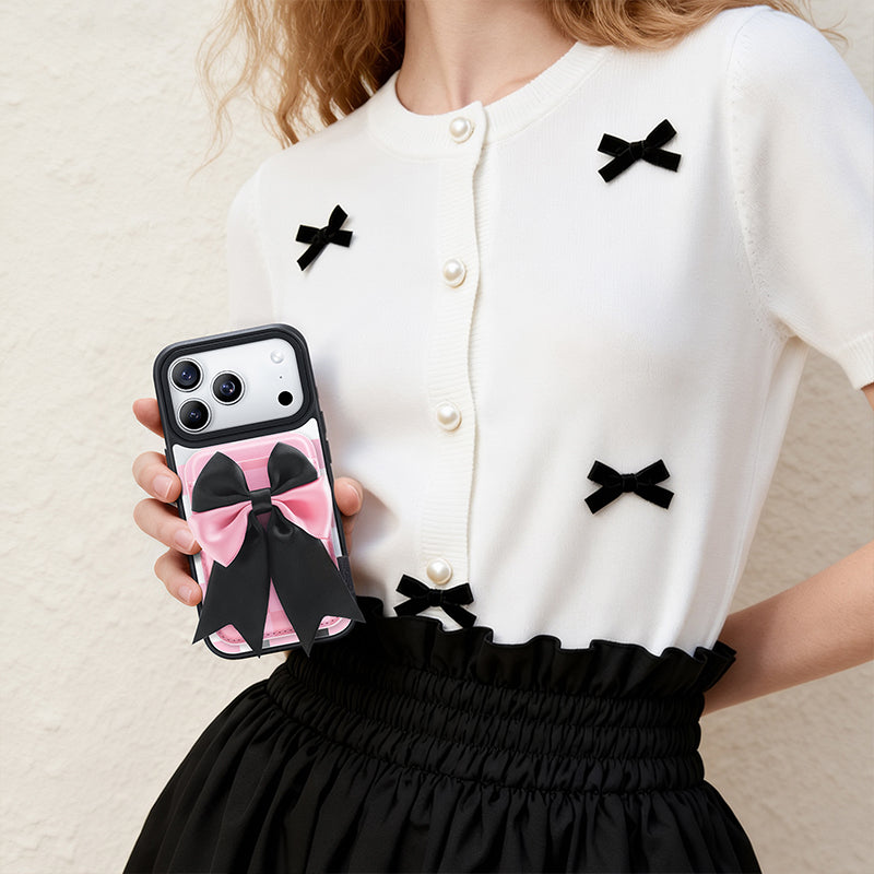 Nimaso Black & Pink Bow MagSafe Wallet