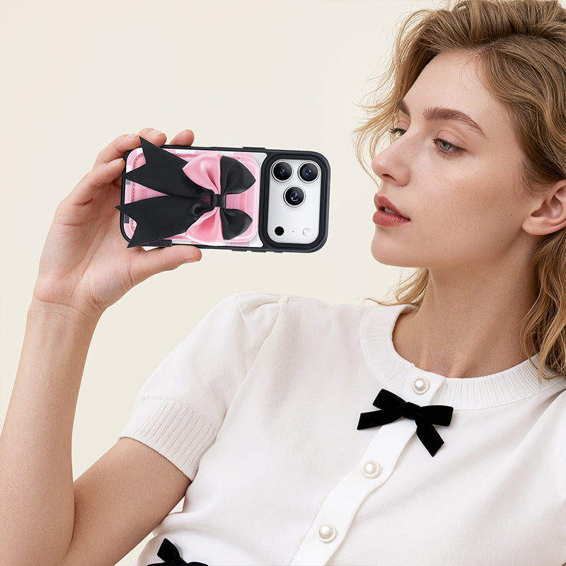 Nimaso Black & Pink Bow MagSafe Wallet