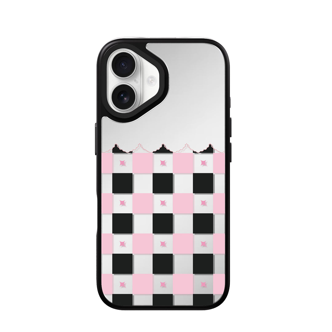 NIMASO Black Pink Checkerboard Mirror MagSafe Case for iPhone 17