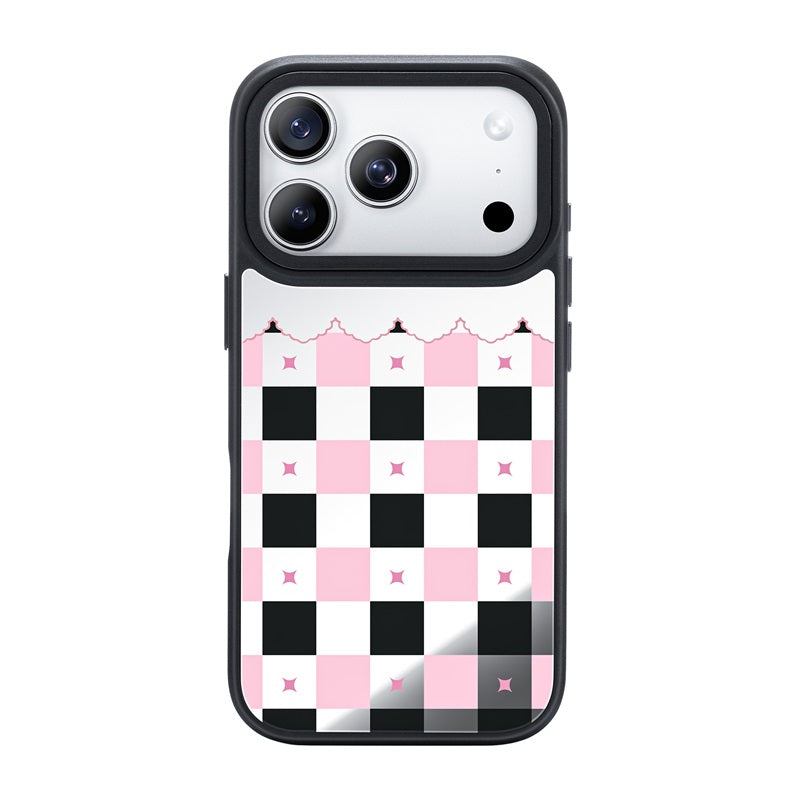 NIMASO Black Pink Checkerboard Mirror MagSafe Case for iPhone 17 Pro
