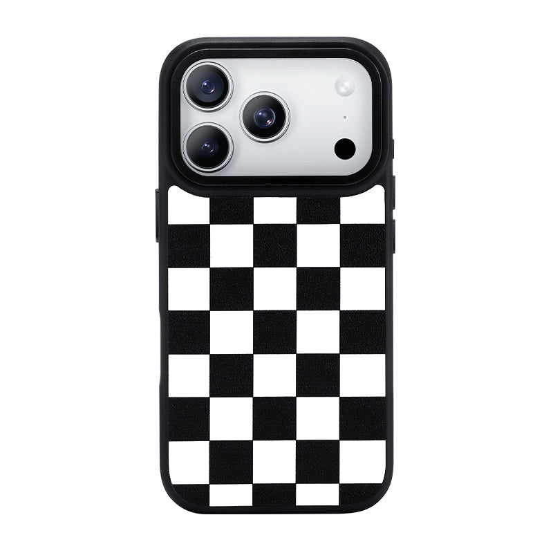NIMASO iPhone17Proケース チェッカー柄 ブラック×ホワイト NIMASO Black Classic Checkerboard MagSafe Case for iPhone 17/17