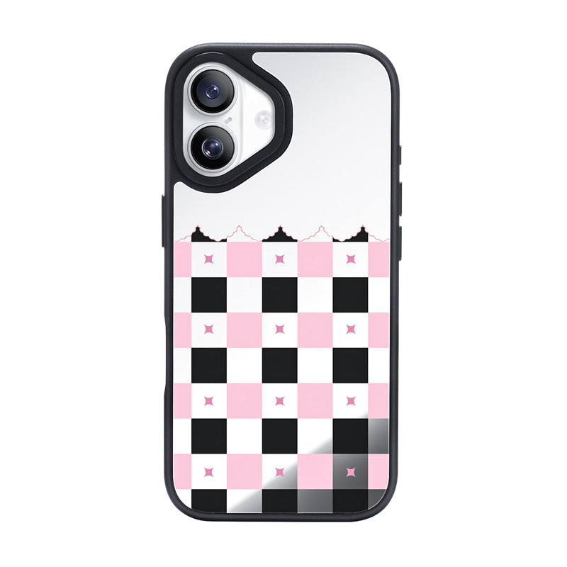 Nimaso Black & Pink Checkerboard Mirror MagSafe Phone Case for iPhone 17 / 17 Pro / 17 Pro Max / Air