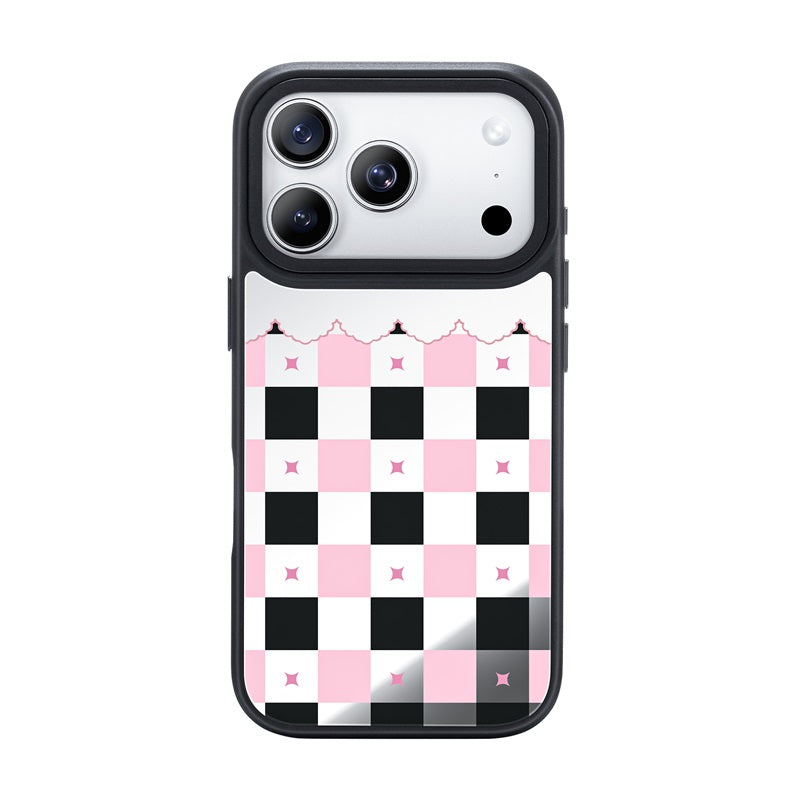 Nimaso Black & Pink Checkerboard Mirror MagSafe Phone Case for iPhone 17 / 17 Pro / 17 Pro Max / Air