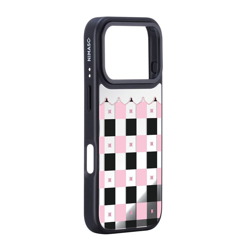 Nimaso Black & Pink Checkerboard Mirror MagSafe Phone Case for iPhone 17 / 17 Pro / 17 Pro Max / Air