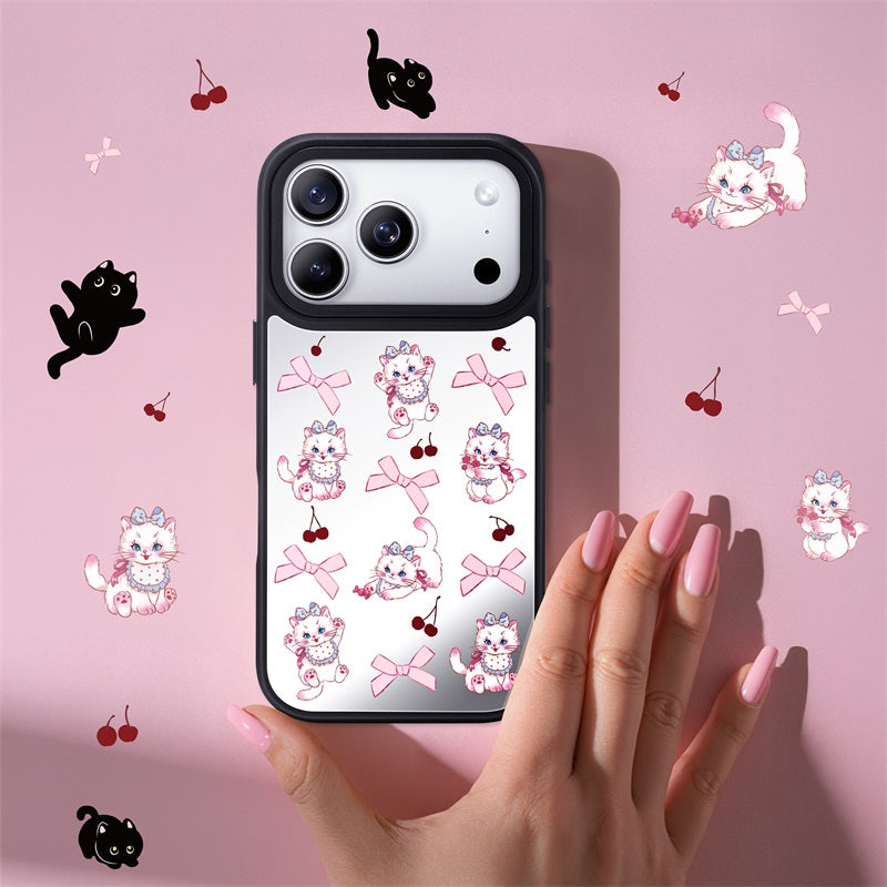 Nimaso Cute White Cat Mirror MagSafe Phone Case for iPhone 17 / 17 Pro / 17 Pro Max / Air
