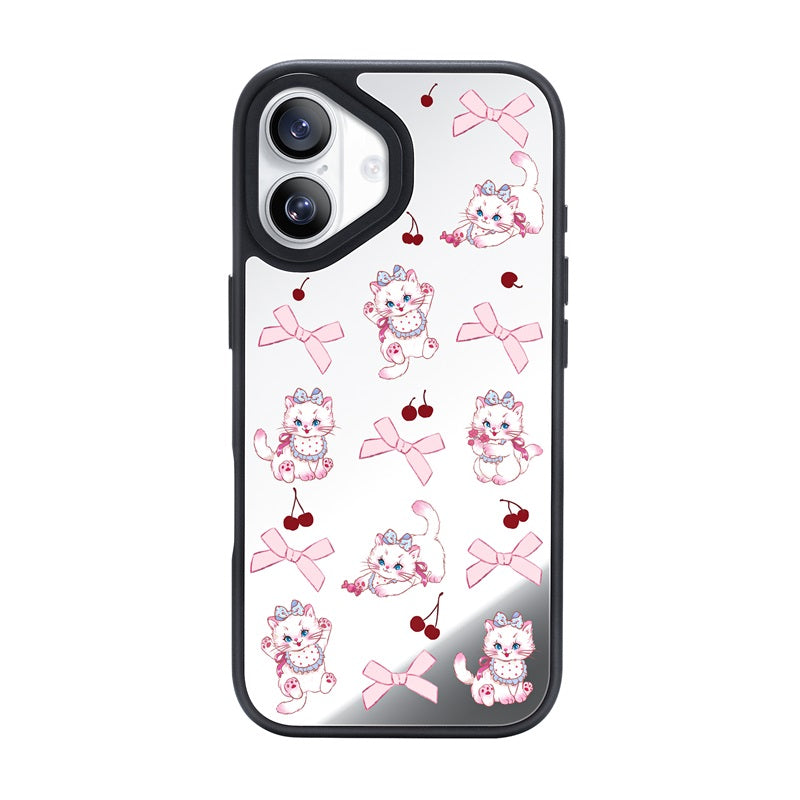Nimaso Cute White Cat Mirror MagSafe Phone Case for iPhone 17 / 17 Pro / 17 Pro Max / Air