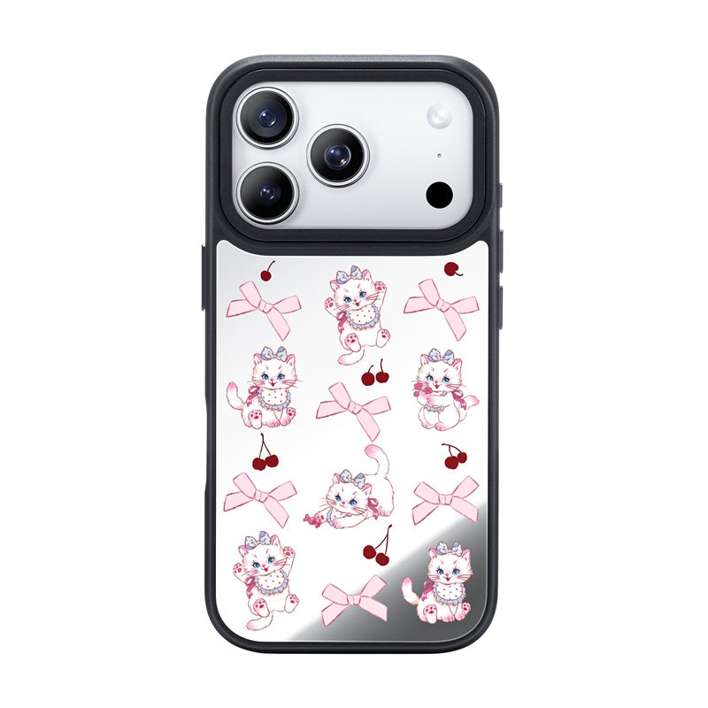 Nimaso Cute White Cat Mirror MagSafe Phone Case for iPhone 17 / 17 Pro / 17 Pro Max / Air