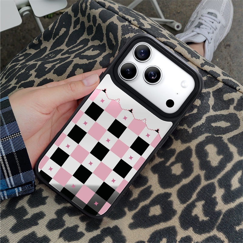 Nimaso Black & Pink Checkerboard Mirror MagSafe Phone Case for iPhone 17 / 17 Pro / 17 Pro Max / Air