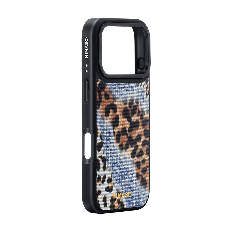 Nimaso Denim & Leopard Print Patchwork MagSafe Phone Case for iPhone 17 / 17 Pro / 17 Pro Max / Air
