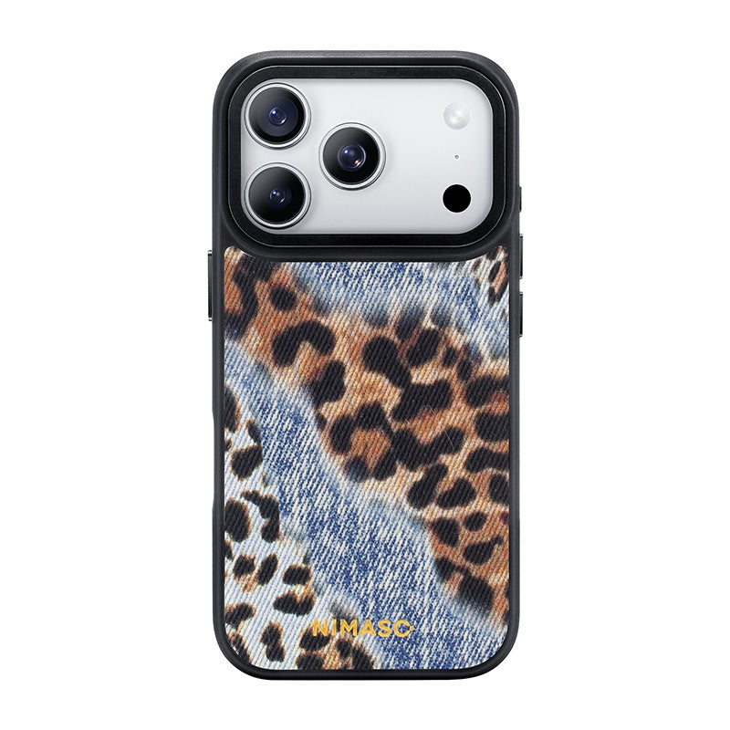 NIMASO Denim and Leopard Print Patchwork MagSafe Case for iPhone 17 Pro Max